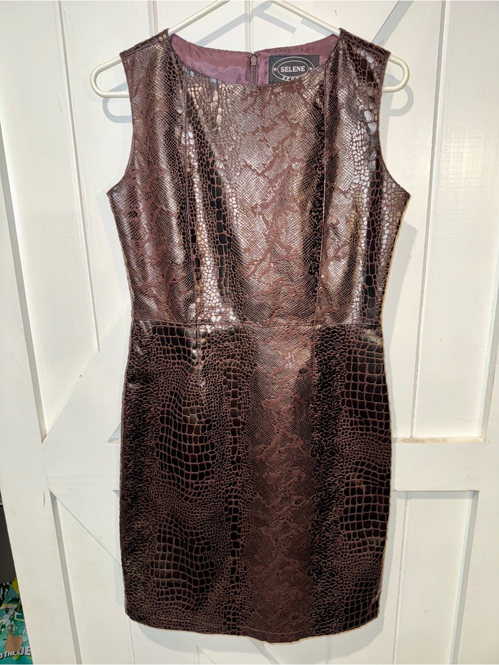 Selene Sport faux snakeskin bodycon dress brown metallic sleeveless mini small